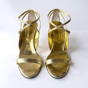 Vera Wang Metallic Gold Leather Strappy High-Heel Sandals Made in Italy 38